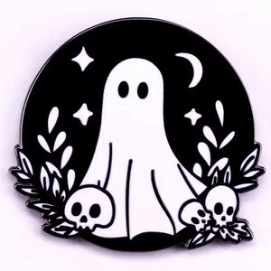 Cute Ghost with Skulls Enamel Pin – Spooky Gothic Accessory